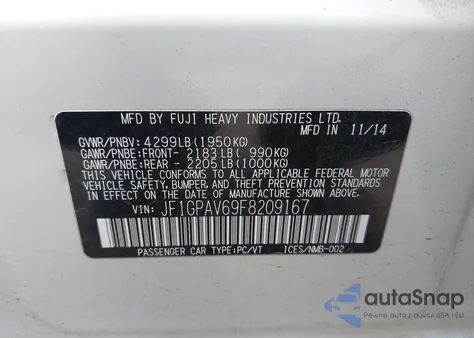 2015 Subaru Impreza 2.0I Sport Limited из США, поврежденный, VIN JF1GPAV69F8209167